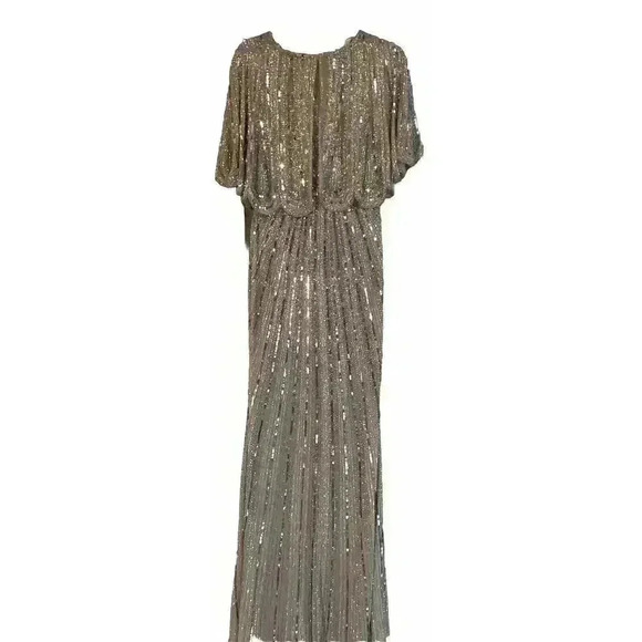 MAC DUGGAL DRESS SIZE 2 SEQUIN V NECK CAPE WIDE SLEEVE COLUMN GOWN $698 FORMAL - Picture 10 of 12